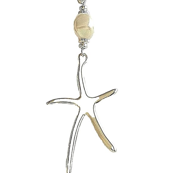 Silver Pearl Starfish Necklace 16-19" Sea Life Island Freshwater White Plated - Picture 1 of 8